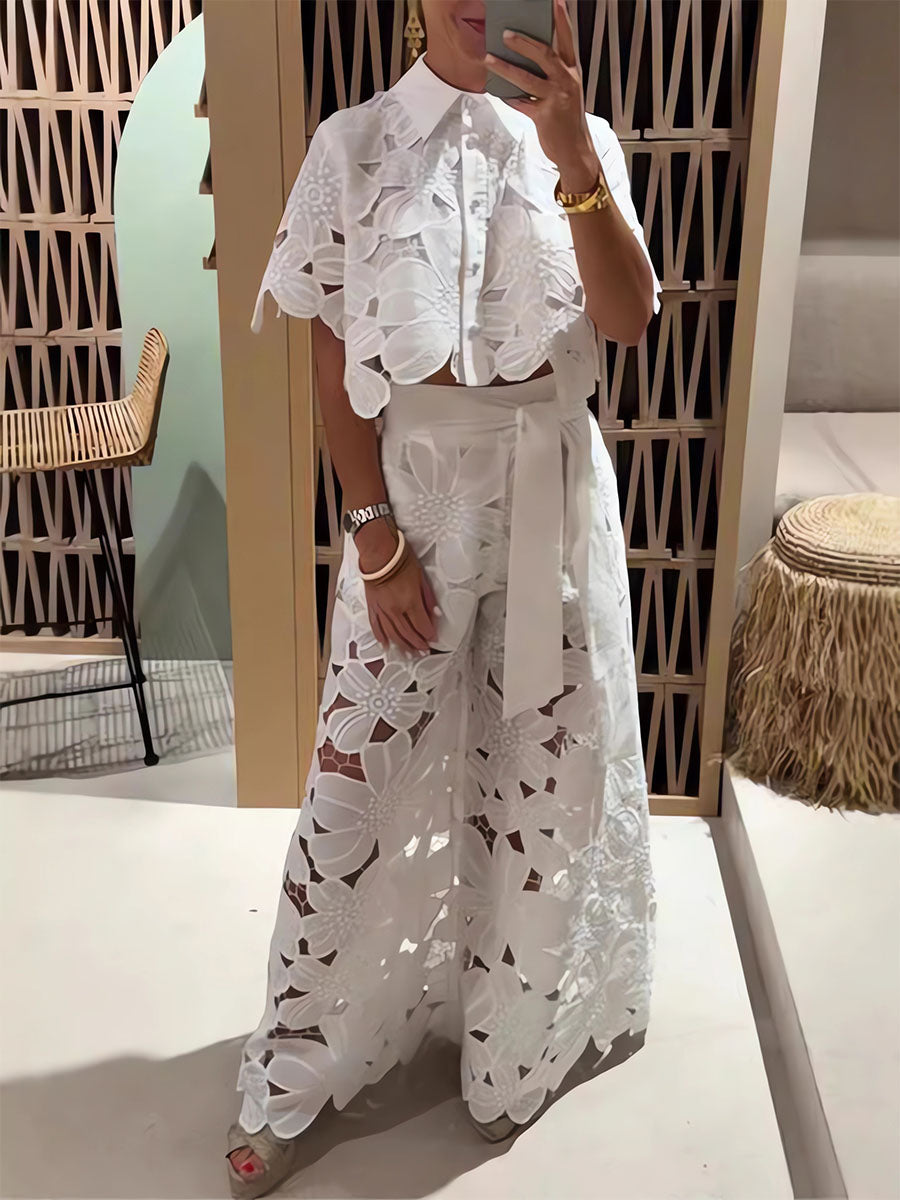 Cutout Floral Two Piece Set