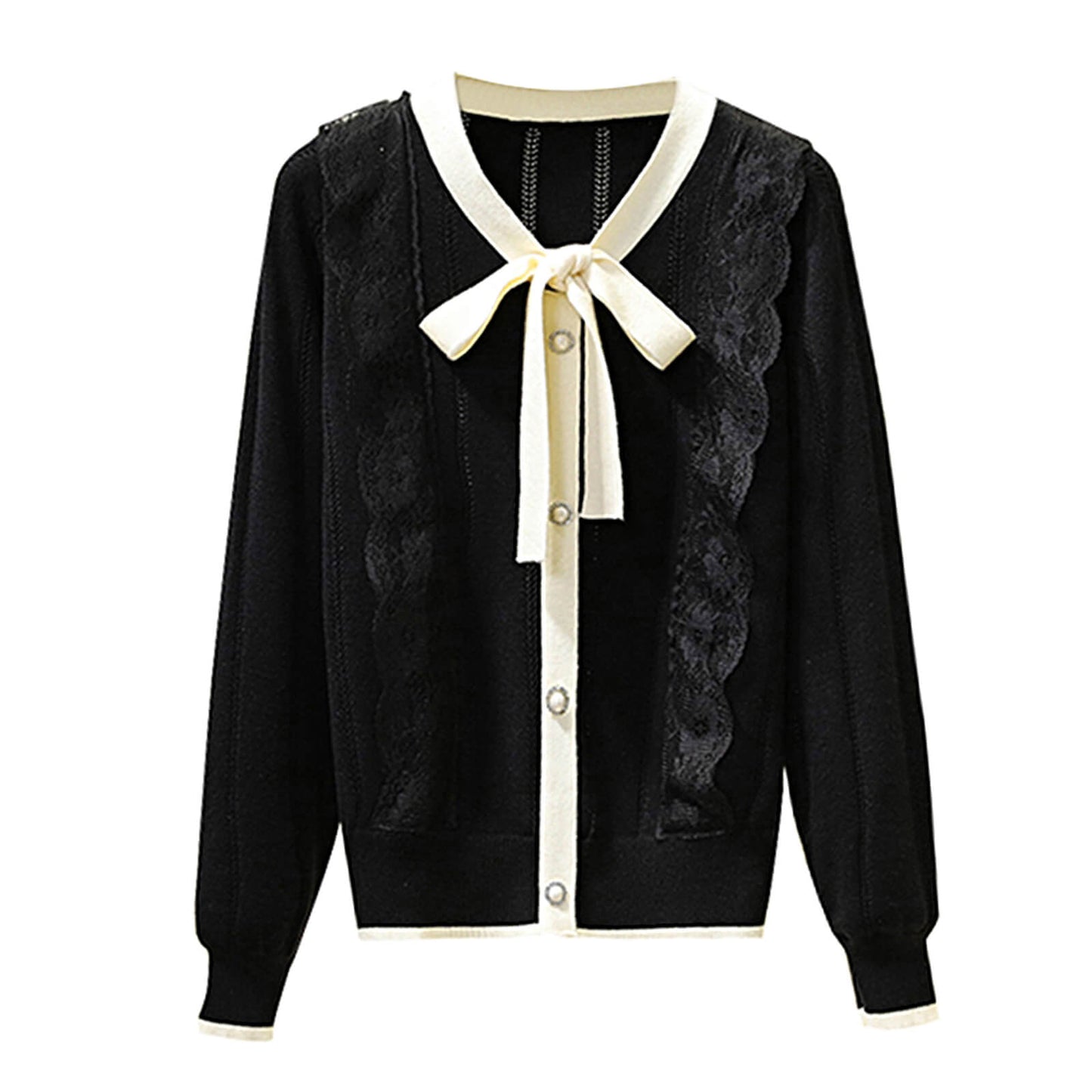 Black V Lace-Trim Cardigan