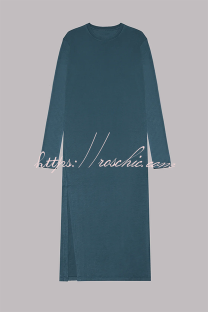The Bedisse Cotton Blend Long Sleeve Relaxed Slit Midi Dress