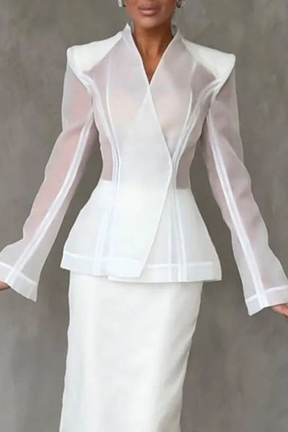 Perfectly Shaped Organza V-neck Long Sleeve Hourglass Cut Blazer