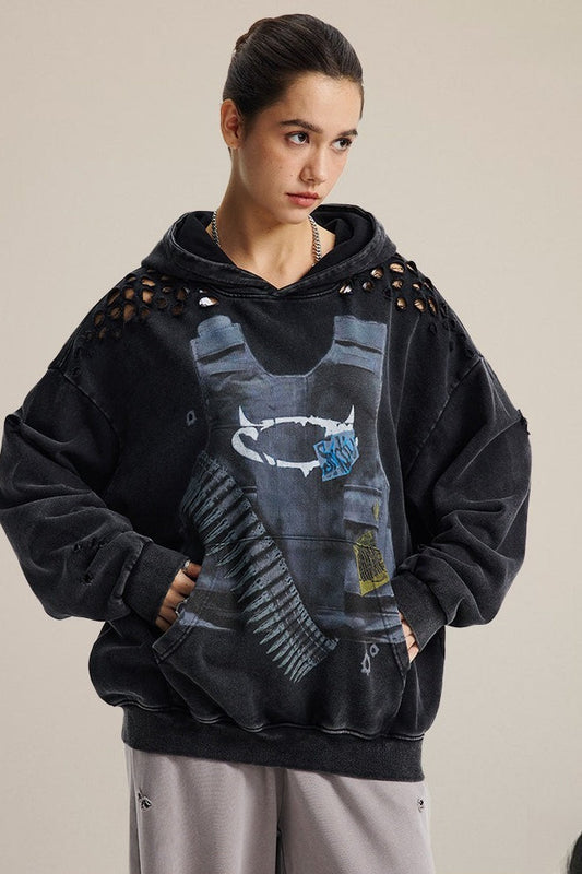Edgy Distressed Graphic Hoodie