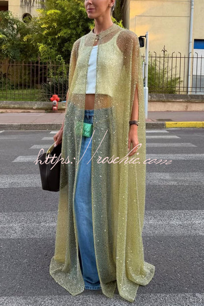 Sparkle Night Sheer Sequin Maxi Cover-up Cape