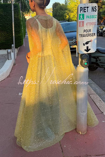 Sparkle Night Sheer Sequin Maxi Cover-up Cape
