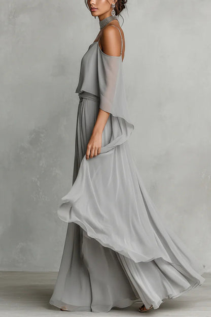 Solid Color Chiffon Off-shoulder Camisole Top and Casual Wide-leg Pants Set