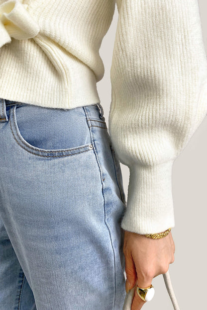 Ivory Ribbed Knit Wrap Tie Side Cardigan