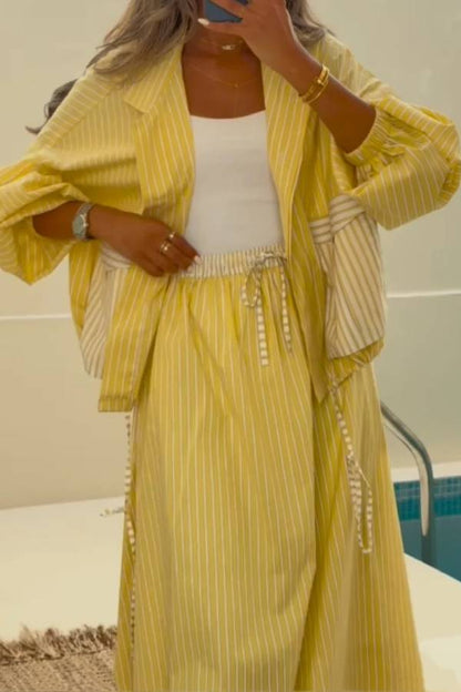 Yellow striped casual set