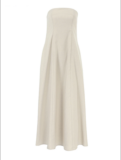 Habiba Khaki Linen A-line Dress with Pockets for Women Easy Wear Style