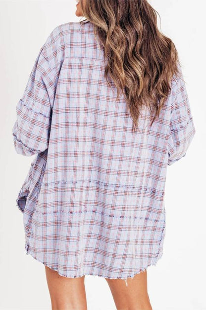 Women's Mineral Washed Button Down Plaid Flannel Shirt