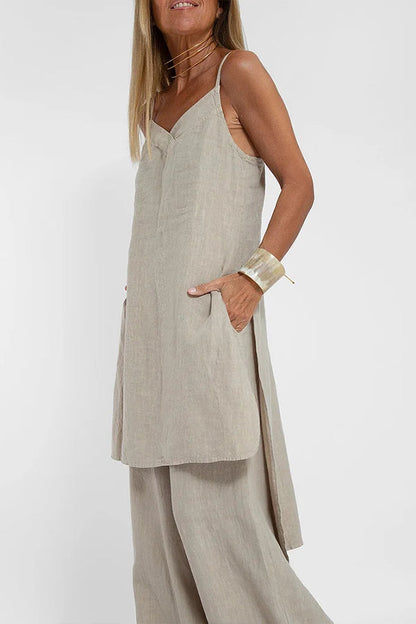 Women Casual Linen Strappy Two Set Suits
