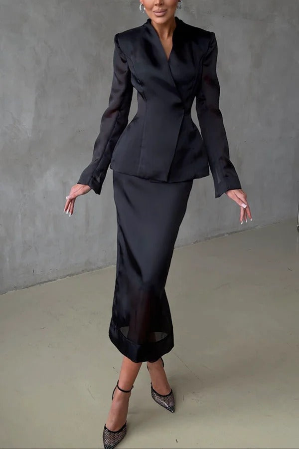 Perfectly Shaped Organza V-neck Long Sleeve Hourglass Cut Blazer