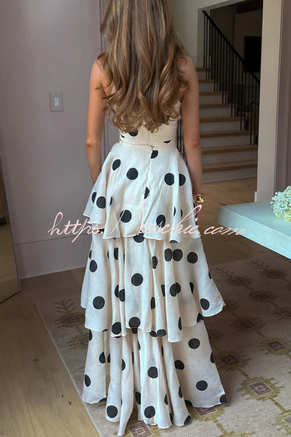 Gift To You Polka Dot Print High Rise Layered Hem Maxi Skirt
