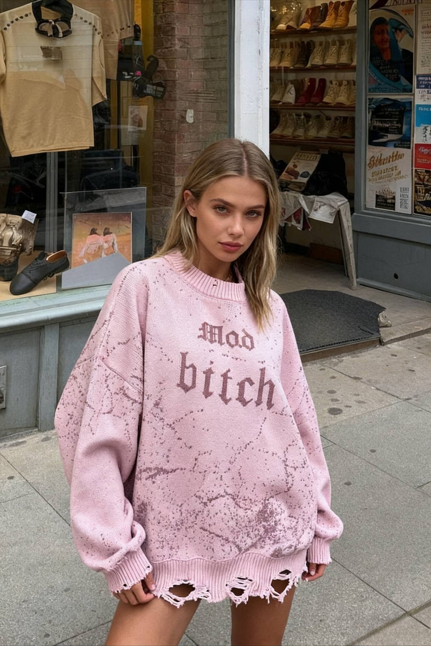 Contrast Letter Knit Pullover Sweater