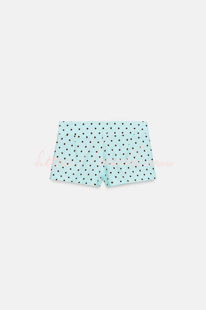 Trisha Linen Blend Polka Dot Stand Neck Belted Jacket and Low-Rise Pocket Mini Shorts Set