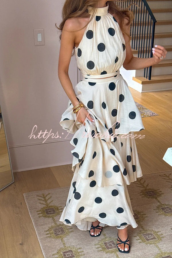 Gift To You Polka Dot Print High Rise Layered Hem Maxi Skirt