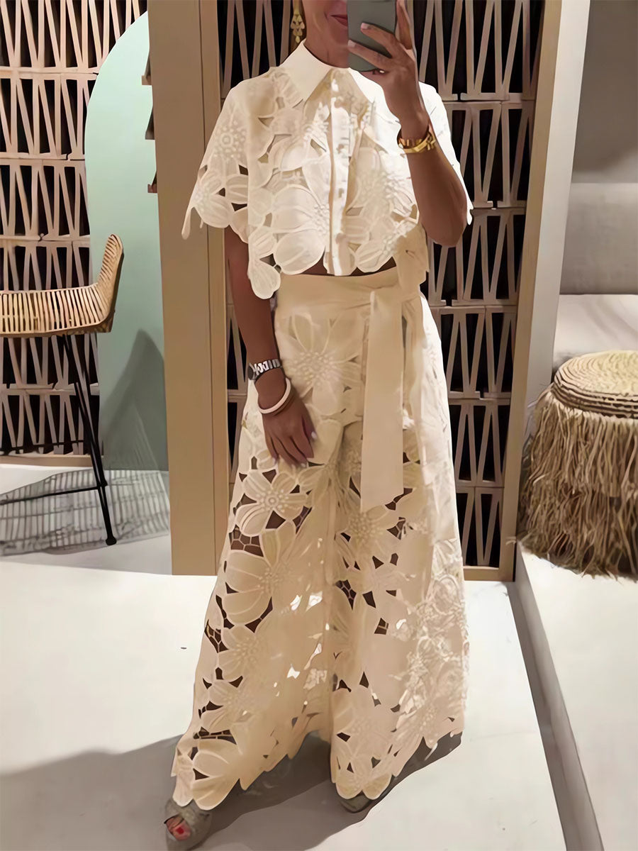 Cutout Floral Two Piece Set
