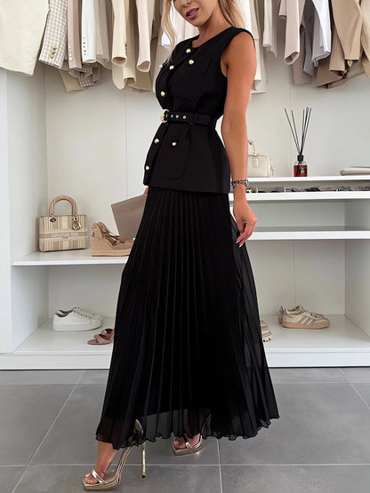 Suit Vest Pleated Skirt Two Sets