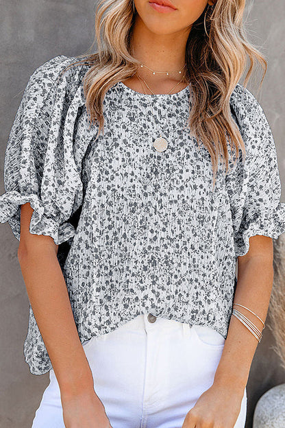 Floral Print Babydoll Puff Sleeve Blouse Top - 4 Colors