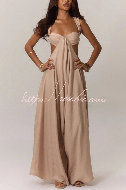 Solid Color Casual Camisole Loose Stretch Wide-leg Jumpsuit