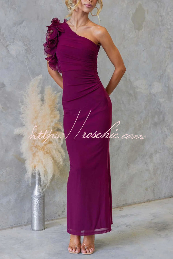 Fashionable Mesh Sleeveless One-shoulder Waist-revealing Maxi Dress