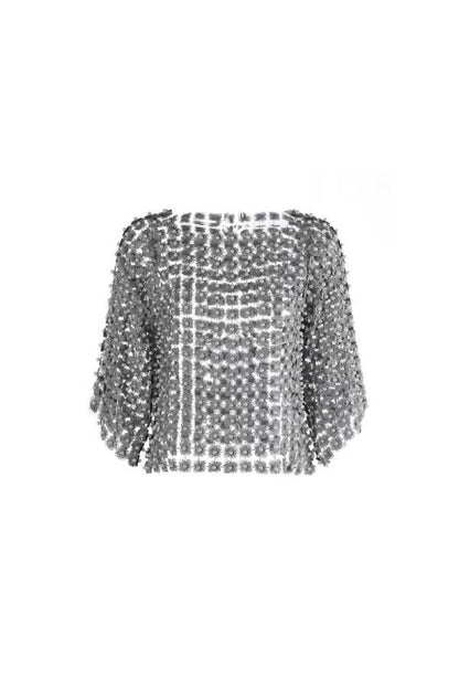 Three-Dimensional Floral Beaded Openwork Blouse