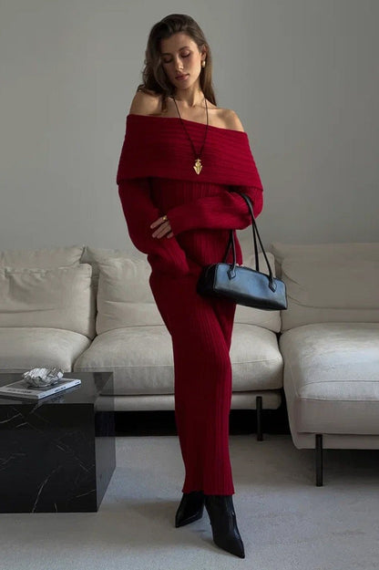 Knit Off Shoulder Long Sleeve Bodycon  Sweater Dress