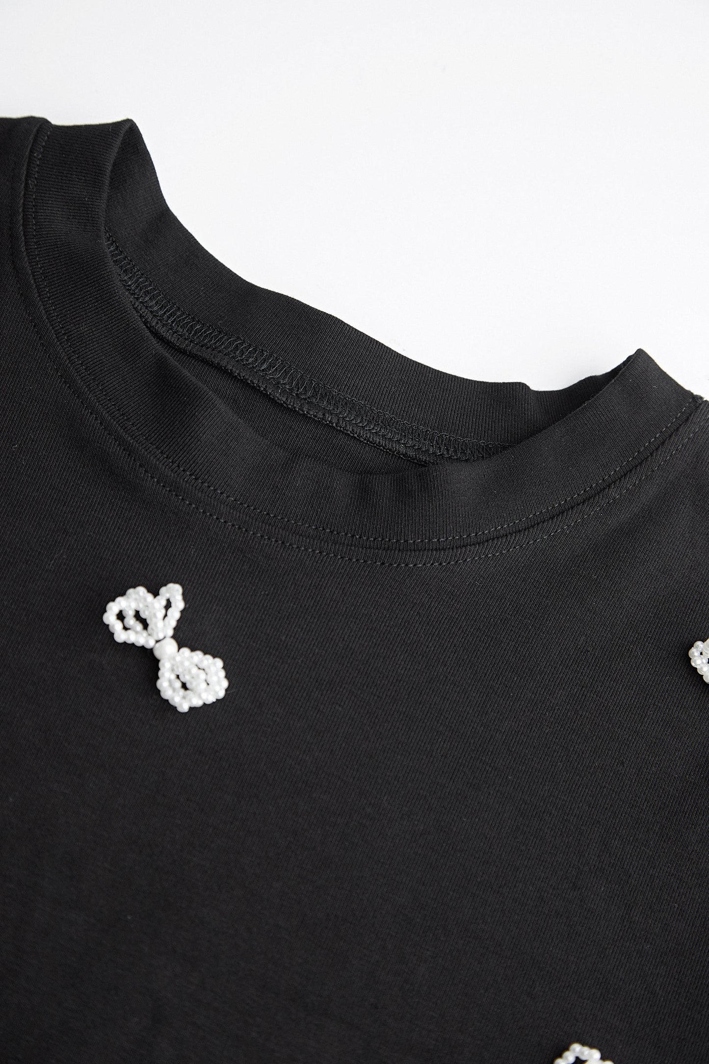 Black Faux-Pearl Bow Embellished Cotton Blouse