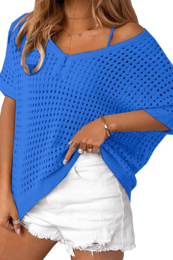 Women's Summer Hollow Out Crochet Knit Tops Beach Coverup