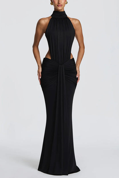 Thekla Stretch Slinky Jersey High Neck Ruched Backless Drape Maxi Dress