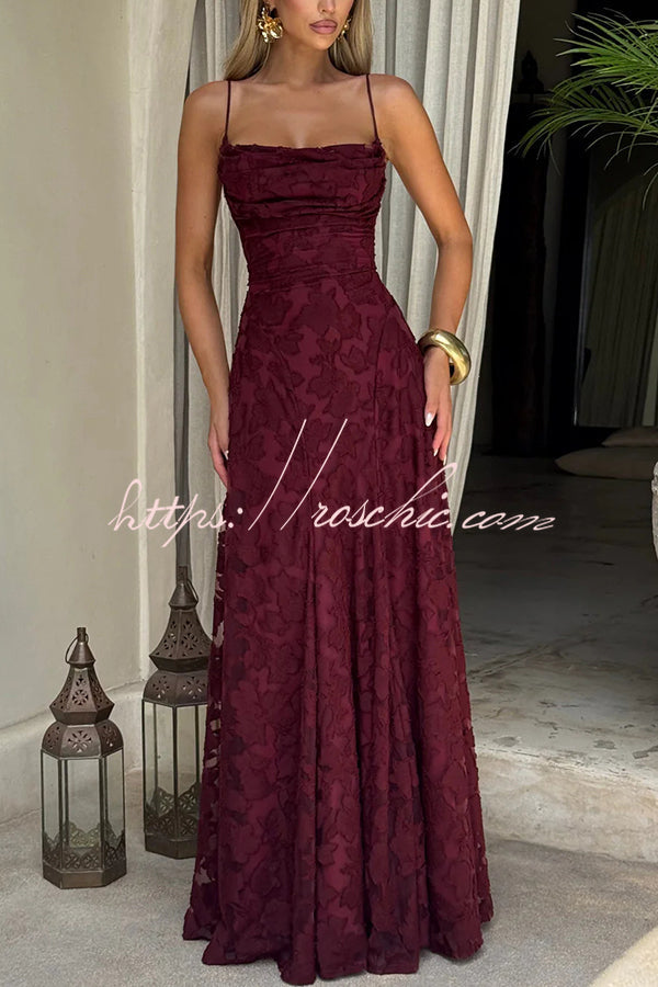 Francis Floral Burnout Jersey Fabric Cowl Neck Back Lace-up Maxi Dress