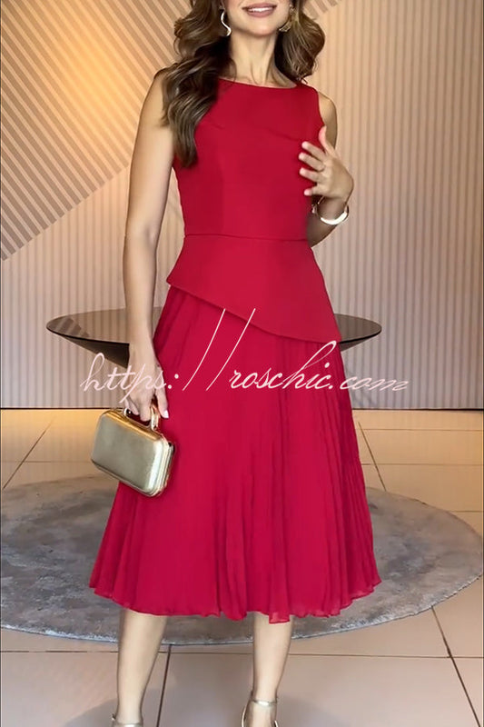 Formal Occasions Structured Vest Chiffon Pleated Hem Midi Dress