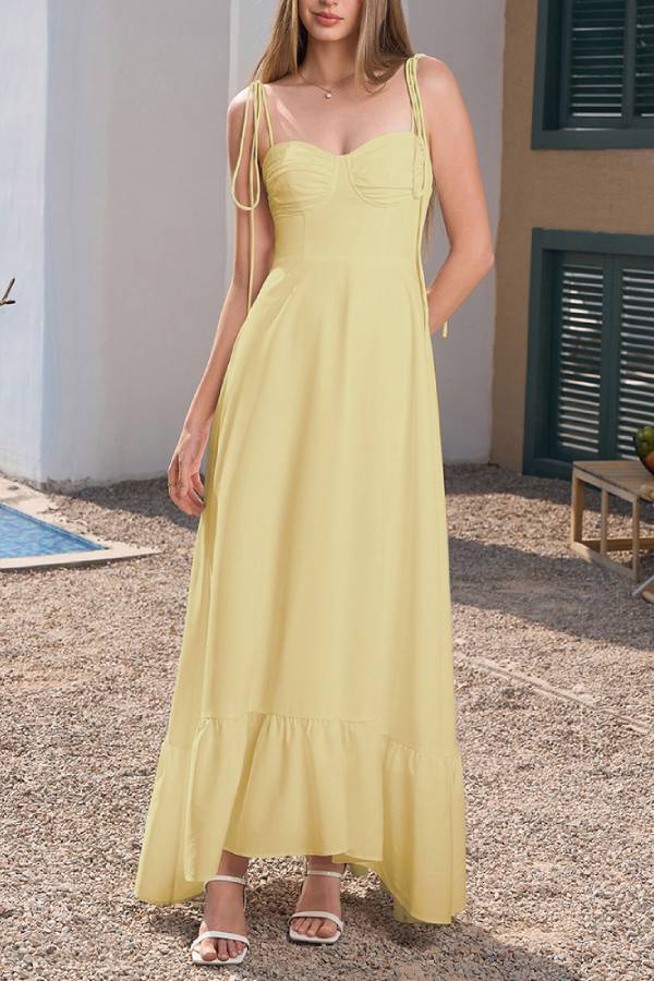 Spaghetti Strap Ruched Waist-Cinched Tiered Maxi Dress
