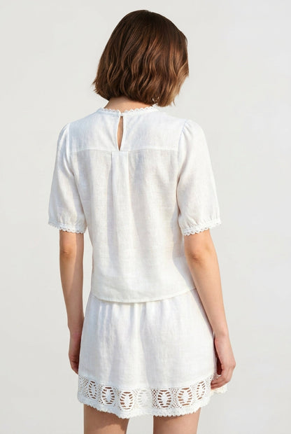 Linen Short Sleeve Blouse Skirt Vacation Set