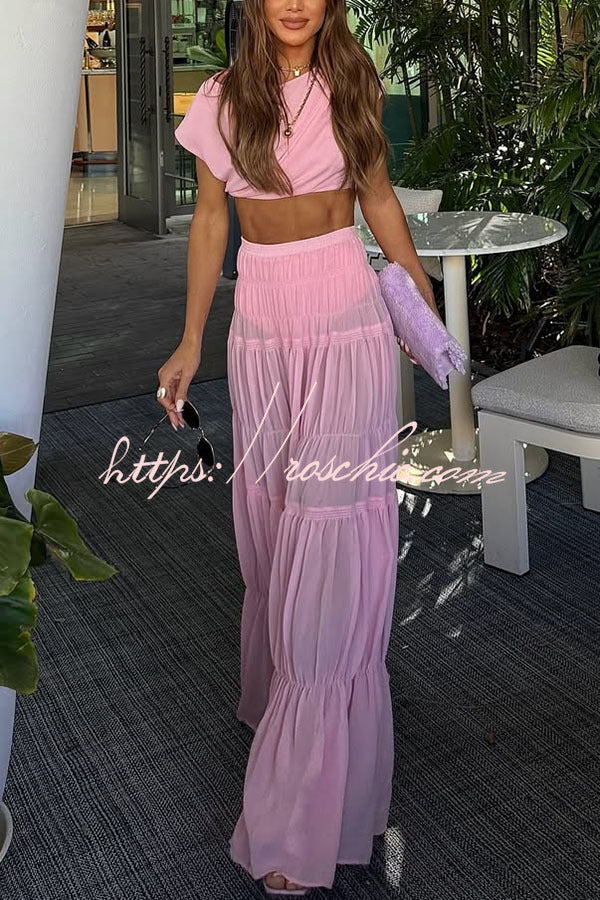 Stunning Chiffon Elastic Waist Layered A-line Maxi Skirt