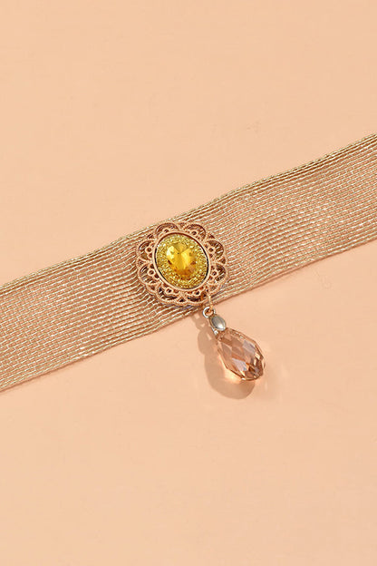 Fashionable Mesh Lace Gemstone Drop Pendant Necklace