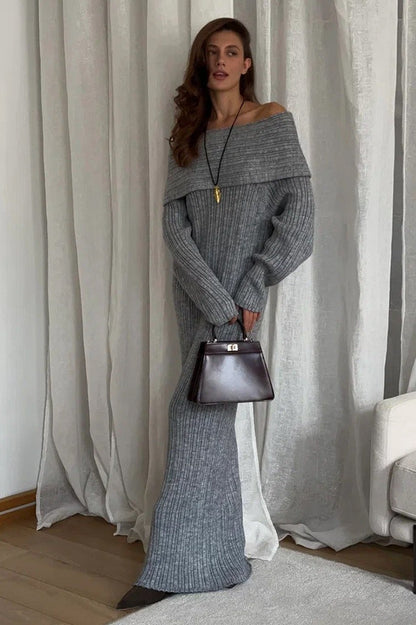 Knit Off Shoulder Long Sleeve Bodycon  Sweater Dress