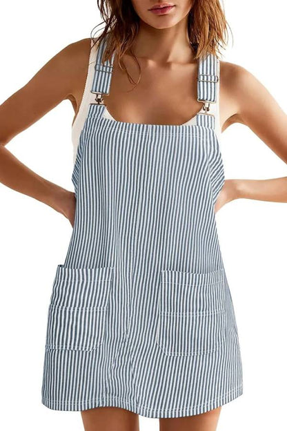 Women's Summer Adjustable Strap Striped Overall Dress