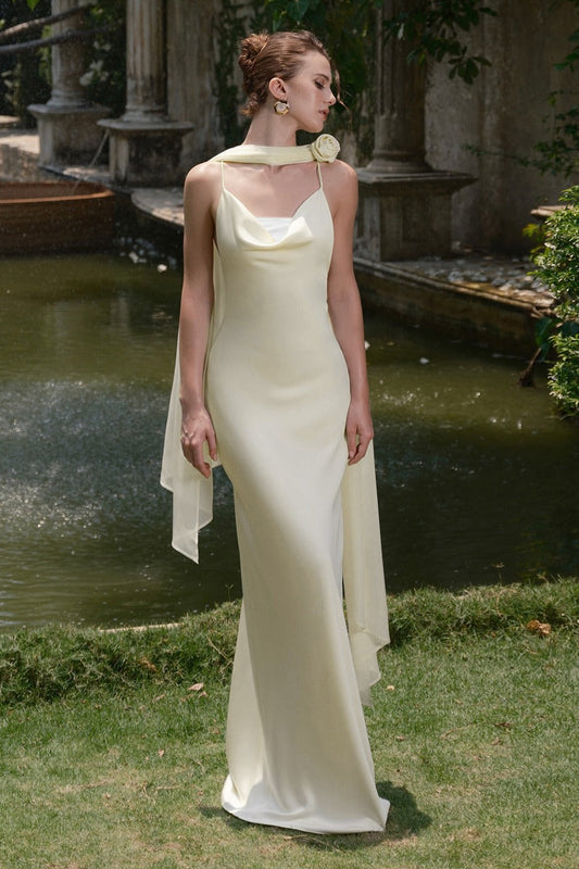 Retro Tie Back Satin Wedding Dress