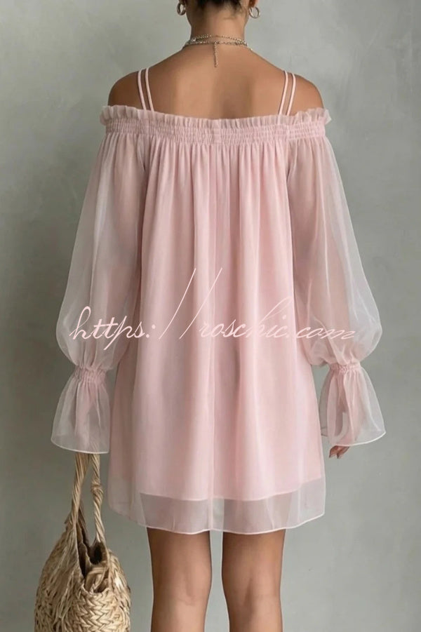 Sheer Long-sleeved Loose-fitting Off-shoulder Dress