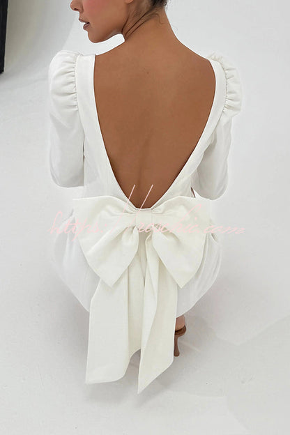 Gift for You Puff Shoulder Long Sleeve Back Bow Detail Mini Dress (Shipped Within 24 Hours)