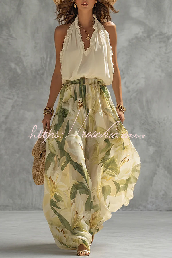 Breathable Floral Halter & Flowy Pants Co-ord Set