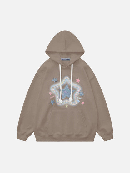 Denim Star Applique Embroidery Hoodie