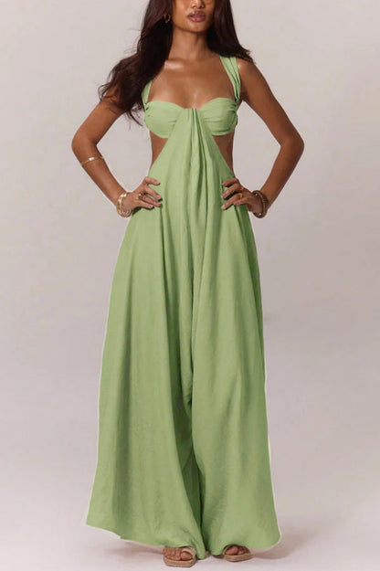 Solid Color Casual Camisole Loose Stretch Wide-leg Jumpsuit