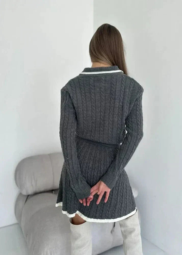 Cable Knit Buttoned Sweater Dress Set