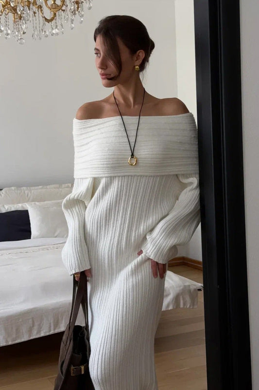 Knit Off Shoulder Long Sleeve Bodycon  Sweater Dress