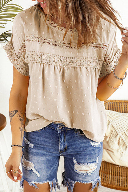 Every Summer Day Lace Dot Short Sleeve Top - 4 Colors
