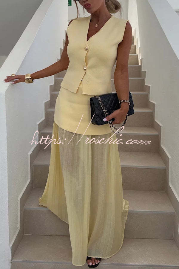 Stylish and Elegant Knit Gold Buttons V-neck Loose Vest