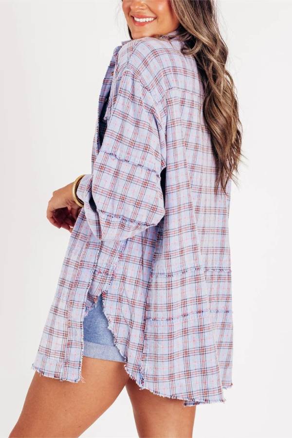 Women's Mineral Washed Button Down Plaid Flannel Shirt