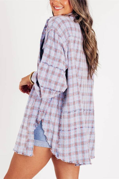 Women's Mineral Washed Button Down Plaid Flannel Shirt