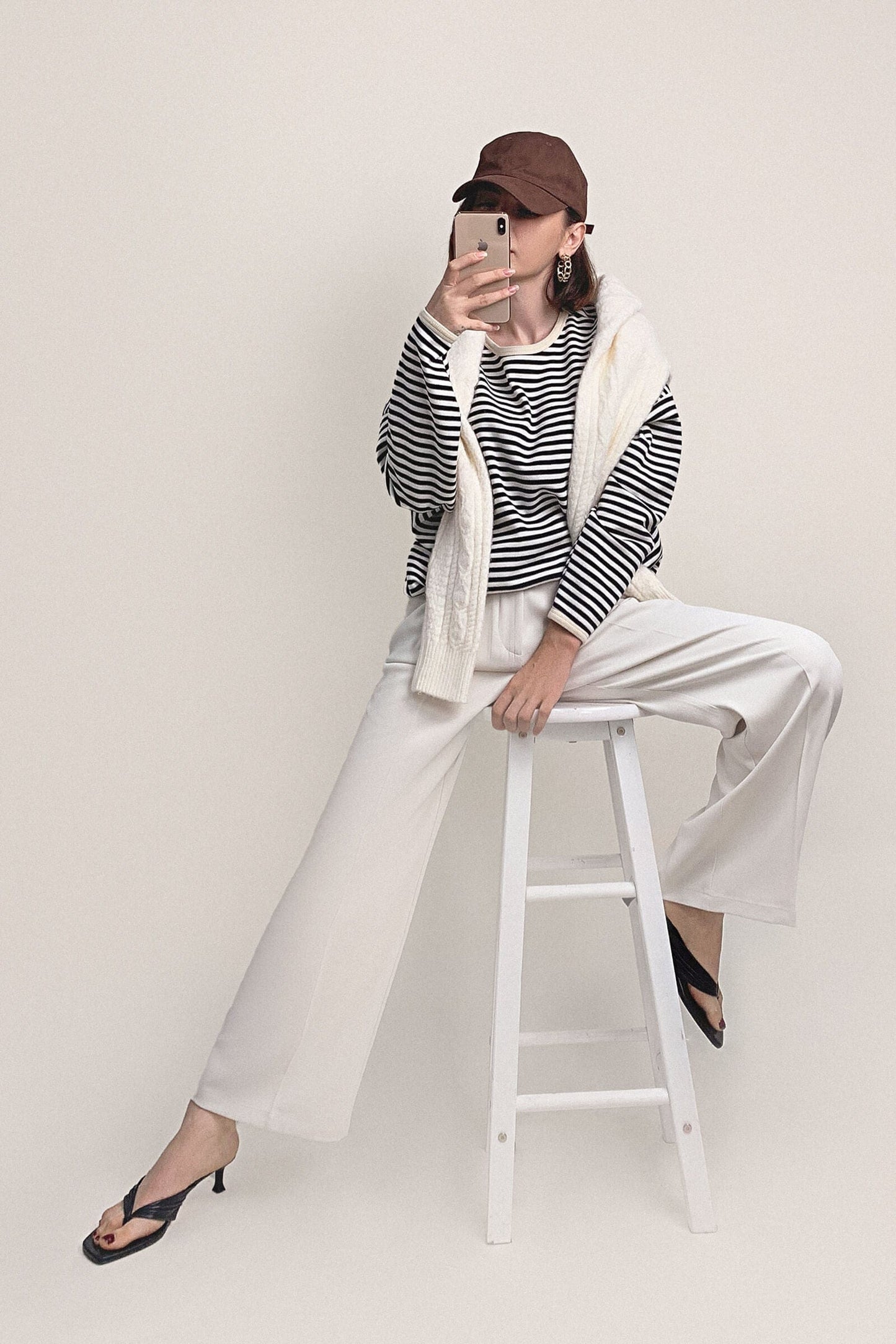 Black Striped Oversized Cotton Sweatshirt