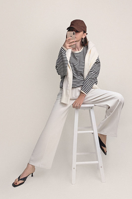 Black Striped Oversized Cotton Sweatshirt